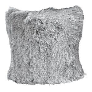 Set of Aphorism Gray Silver Metallic Shag Fringe Square Throw Pillow Covers 22"